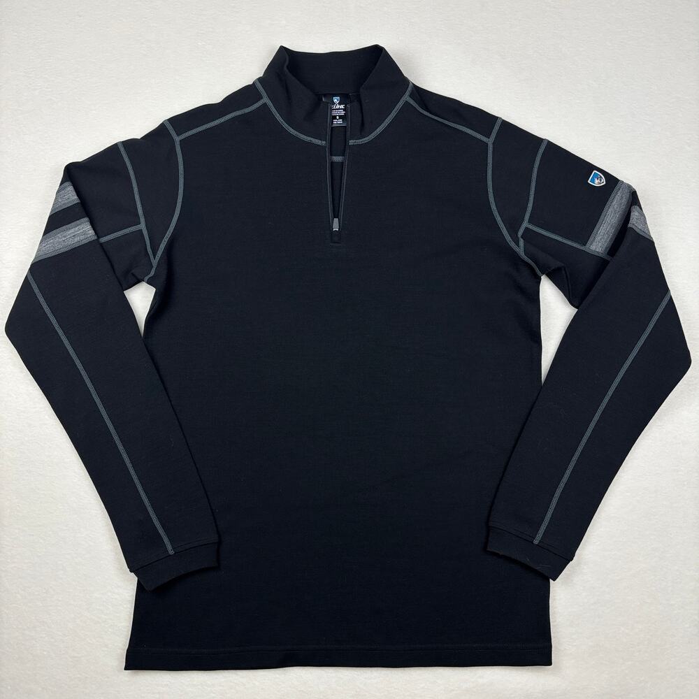 Kuhl 100% Merino Wool 1/4 Zip Pullover w/ Thumbholes Black Grey Size Small